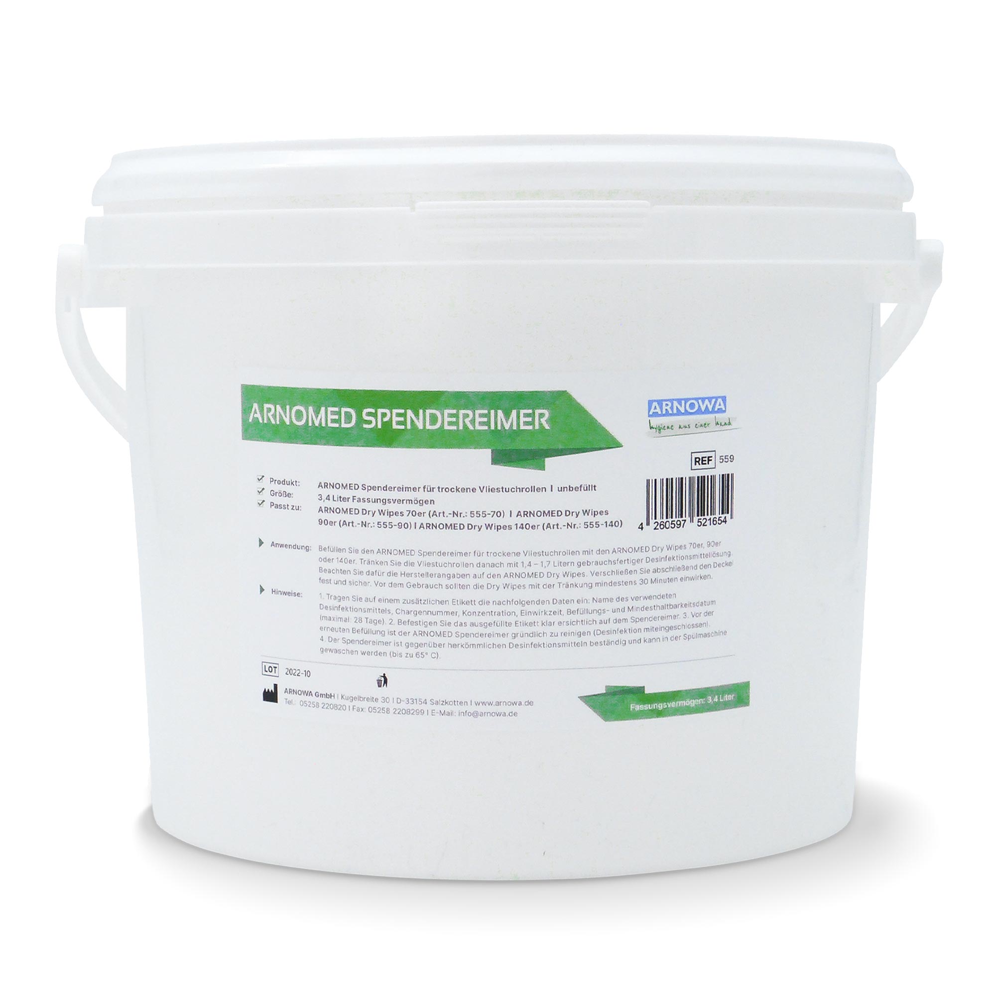 ARNOMED Spendereimer für trockene Vliestuchrollen 3,4 Liter leer