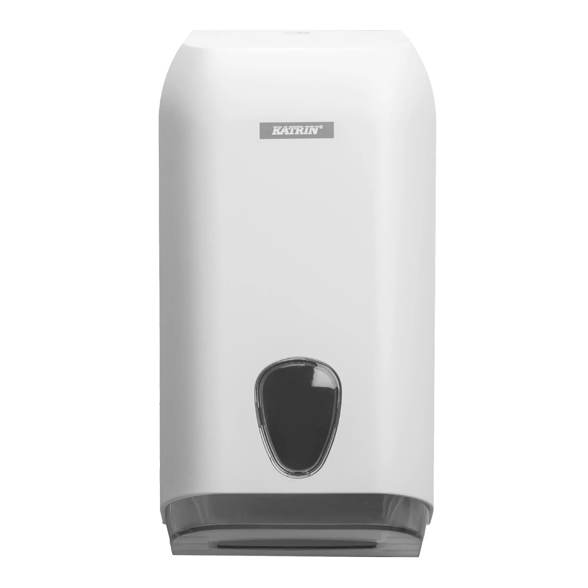 Katrin Toilettenpapierspender für Einzelblatt aus weißem ABS-Kunststoff mit Sichtfenster, abschließbar, geeignet für 600 Blatt, Artikel 92582 92605