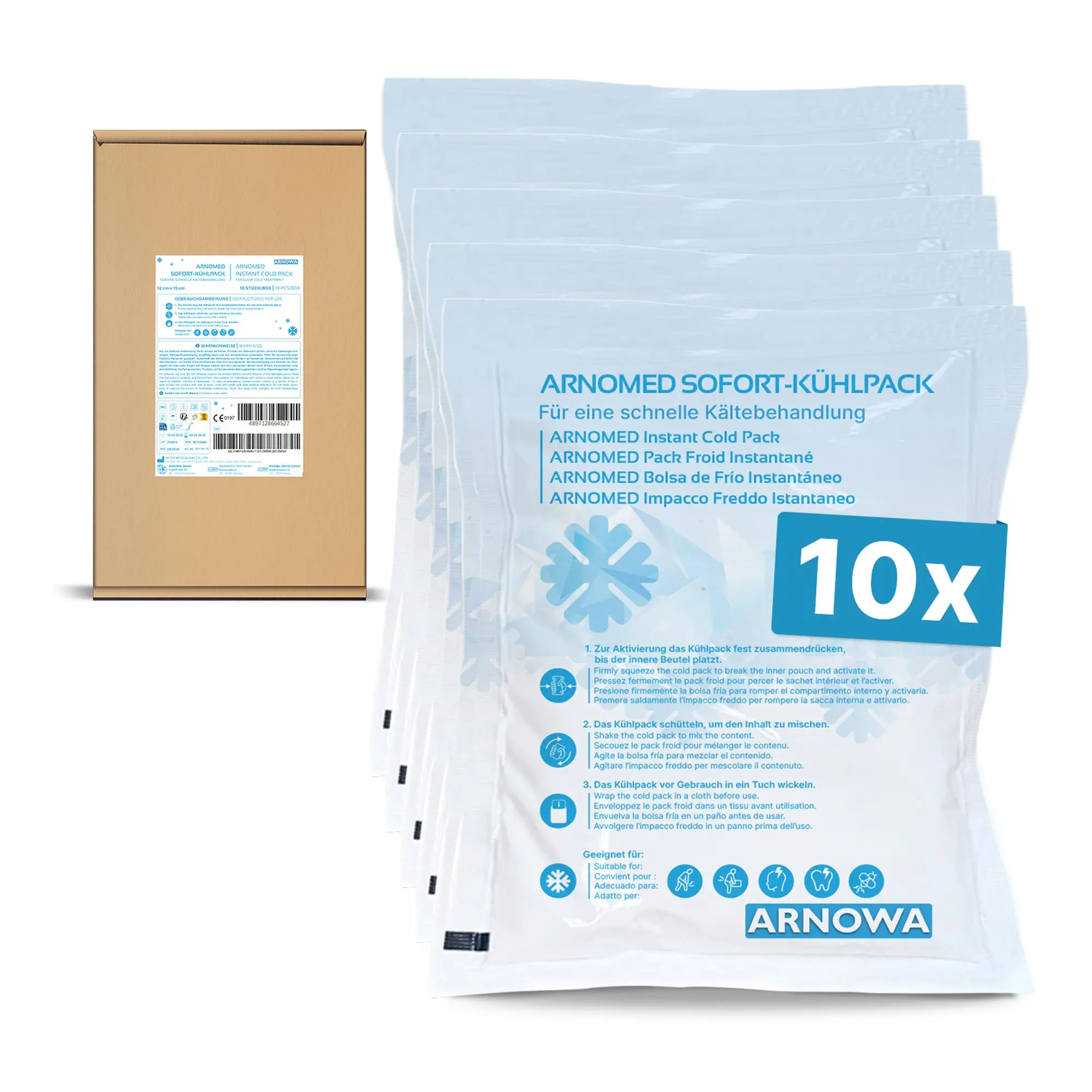 ARNOMED Sofort-Kühlpack zur Kältebehandlung, Einweg-Kältekompressen 10 Stück von ARNOMED für schnelle Linderung bei Prellungen, Verstauchungen und Muskelkater
