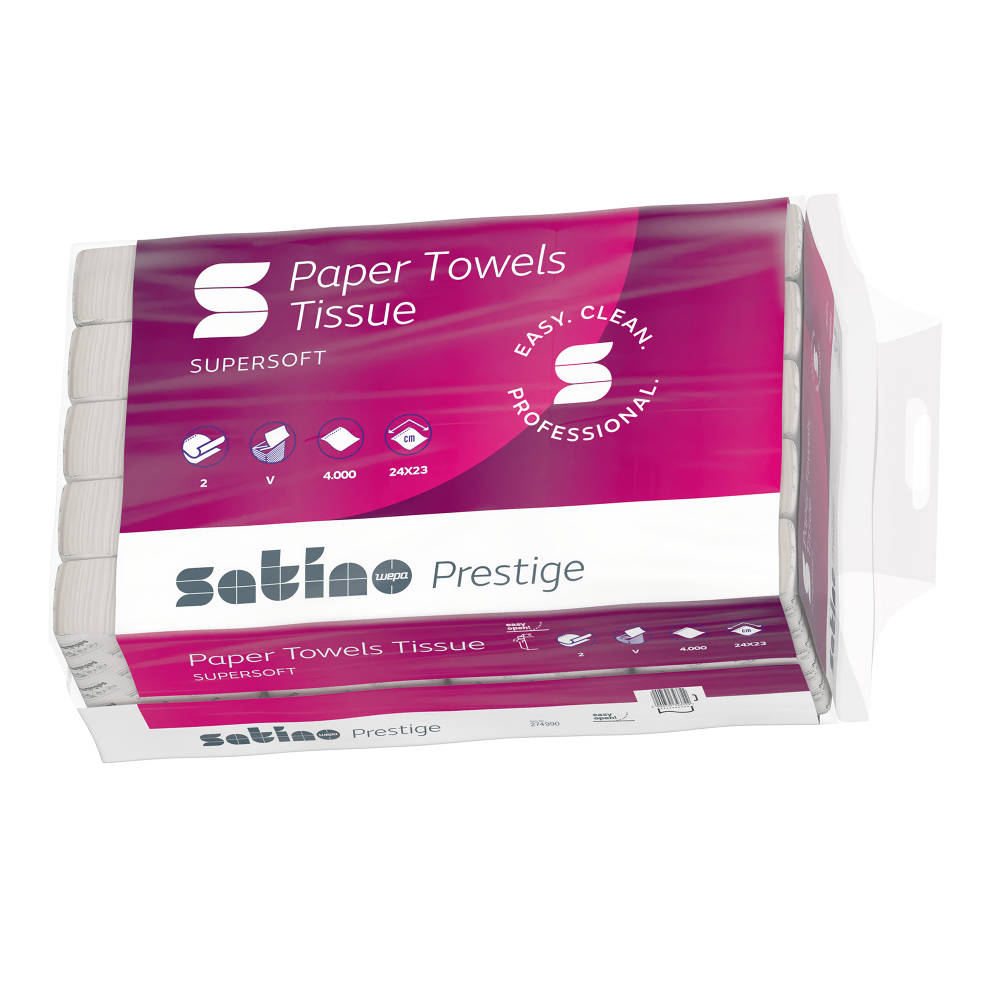 Satino by Wepa prestige Papierhandtücher Zellstoff Tissue, ZZ, 24x23, 2-lagig, hochweiß