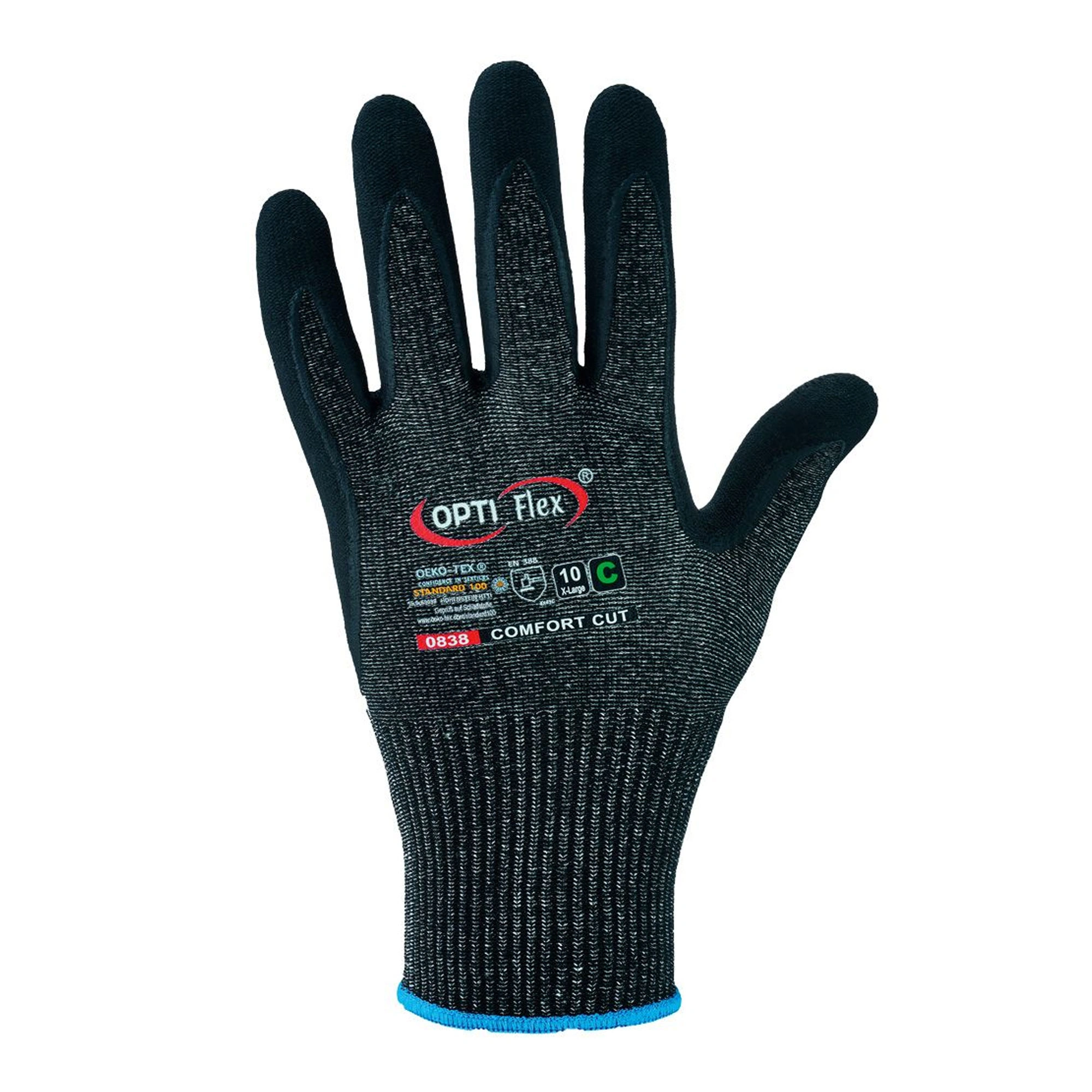 Optiflex Comfort Cut  0838 Schnittschutzhandschuhe mit Wasserbasierter Polyurethan-Beschichtung schwarz, VE 60 Paar
