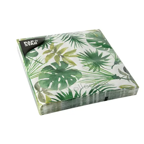 PAPSTAR Servietten, 3-lagig 1/4-Falz 33 x 33 cm Monstera mit grünem Blattdekor, FSC-zertifizierte Tissue-Servietten für Tischdekoration, Artikel 86705