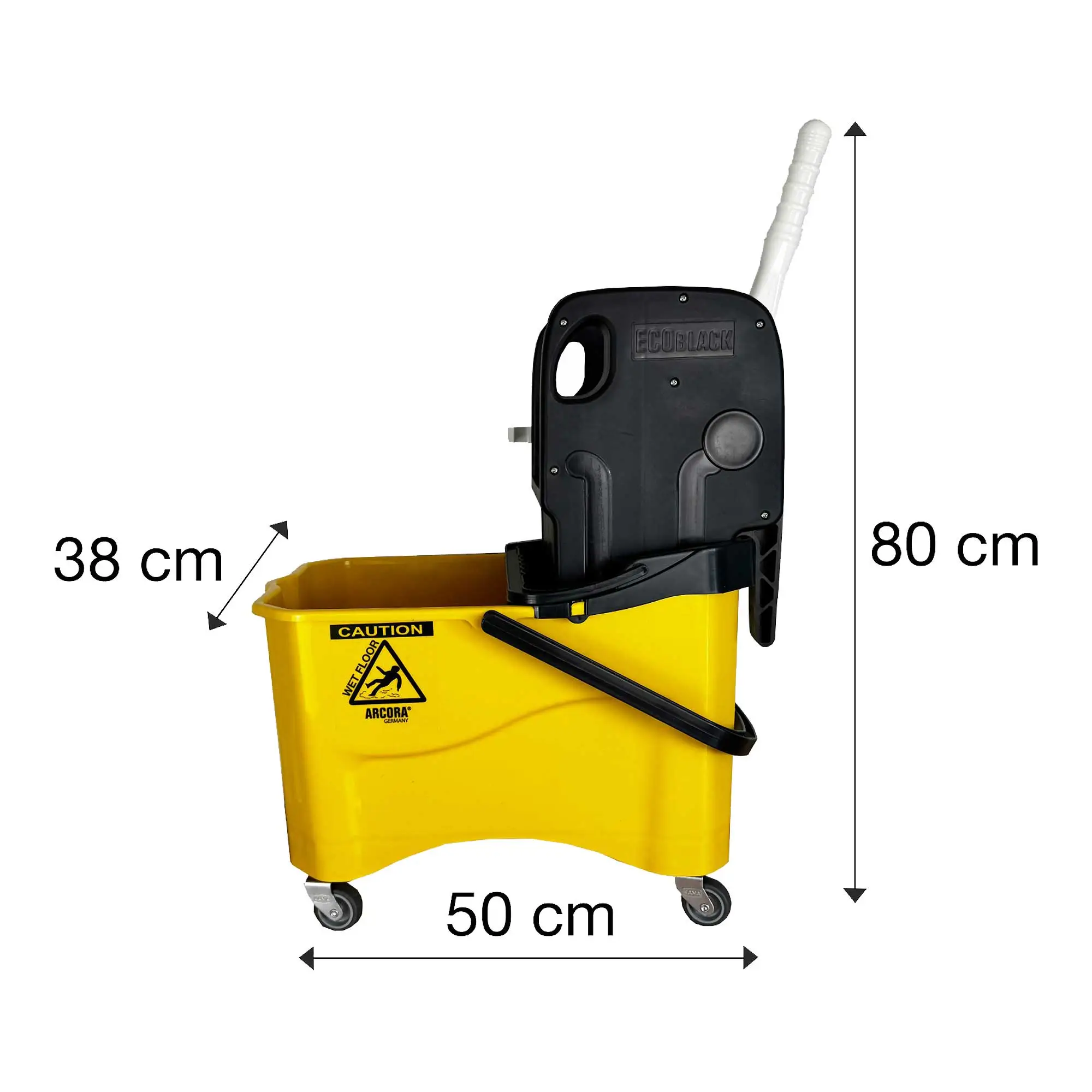 Arcora KIM PLUS 30 Einfachfahreimer mit Presse, gelber 30-l-Reinigungseimer mit 12-l-Schmutzwassereimer, Profi-Presse, vier Lenkrollen, Maße 50 x 38 x 80 cm, Hersteller Arcora, Artikelnummer KIM-PLUS-30