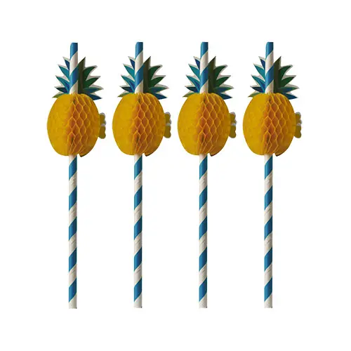 PAPSTAR Trinkhalme, Papier Ø 6 mm, 20 cm blau/weiß Pineapple, nachhaltige Papierstrohhalme mit Ananas-Deko für Cocktails, Limonaden und Partys