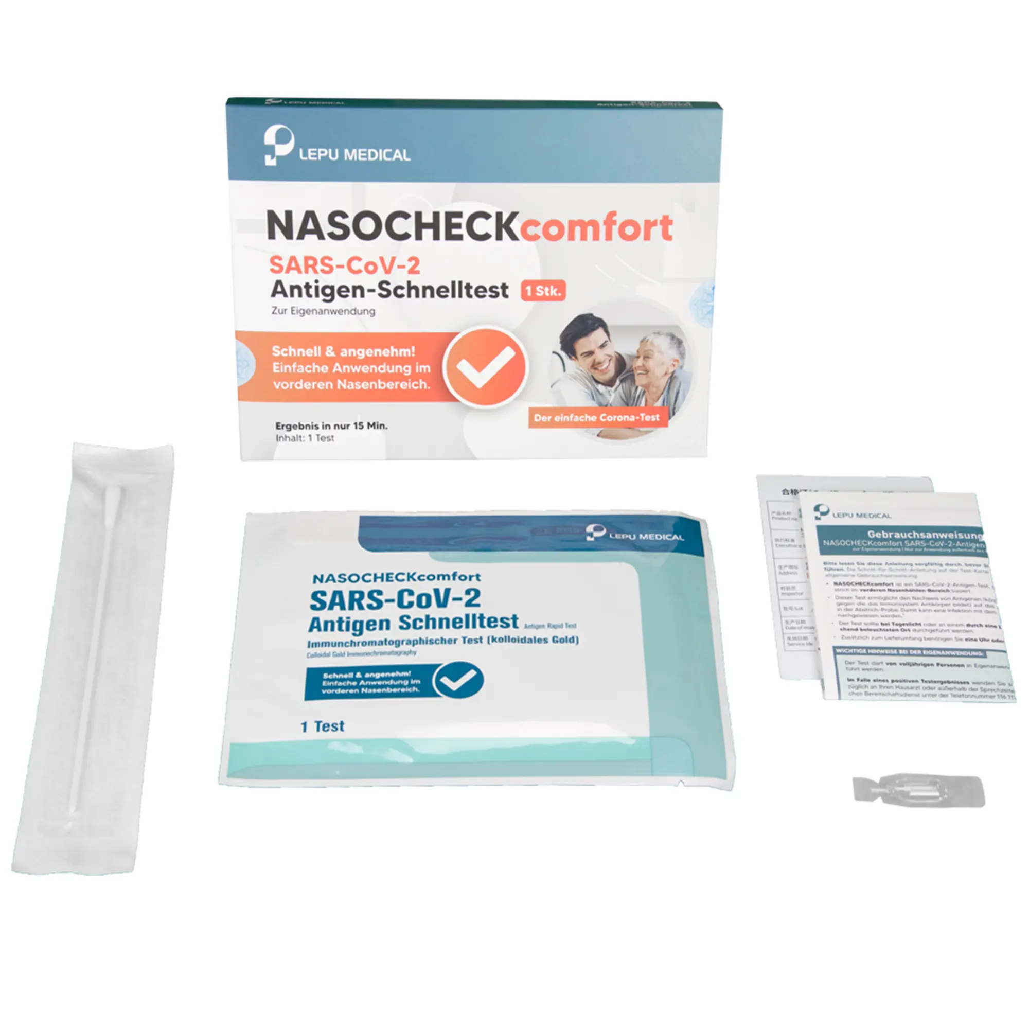LEPU Medical NASOCHECK comfort SARS-CoV-2 Antigen Covid Schnelltest Selbsttest Laien CO-ST2