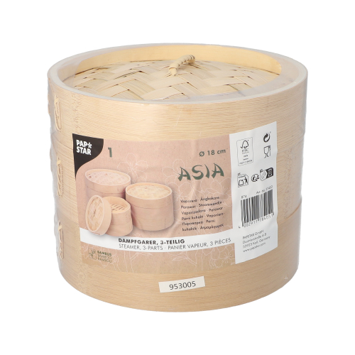 PAPSTAR Dampfgarer Bambus "ASIA" Ø 18 cm, 13,5 cm 3-teilig, 8 x 1 Stück