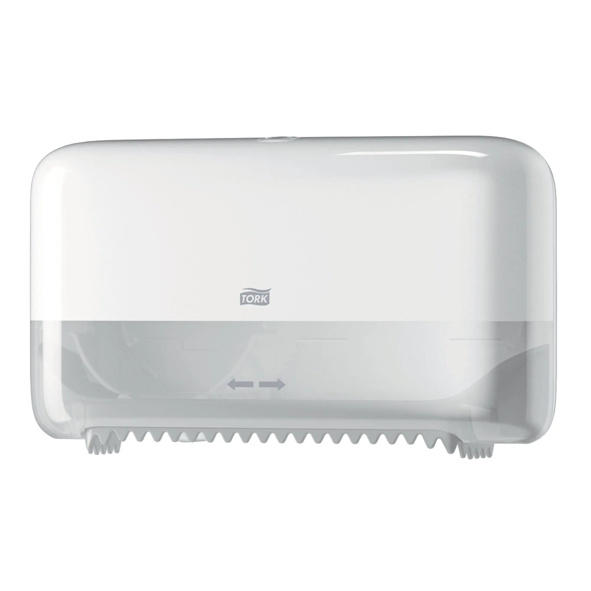Tork Elevation Doppelrollenspender für hülsenloses Midi Toilettenpapier T7 aus weißem Kunststoff mit transparentem Sichtfenster, Artikel 558040