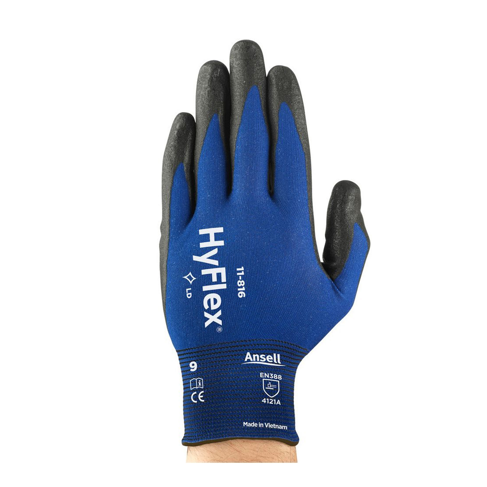 Ansell HyFlex 11-816 Mehrzweckhandschuhe mit Nitril-Beschichtung blau/schwarz, VE 12 Paar