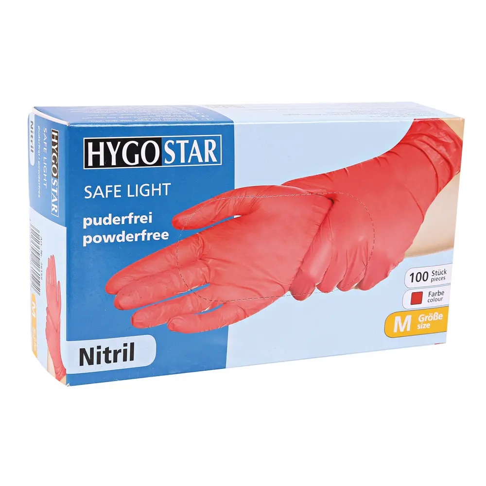 Hygostar Safe Light Nitrilhandschuhe rot puderfrei, VE 1000 Stück, robuste Nitril-Einmalhandschuhe für Medizin, Pflege, Kosmetik und Lebensmittelbereich