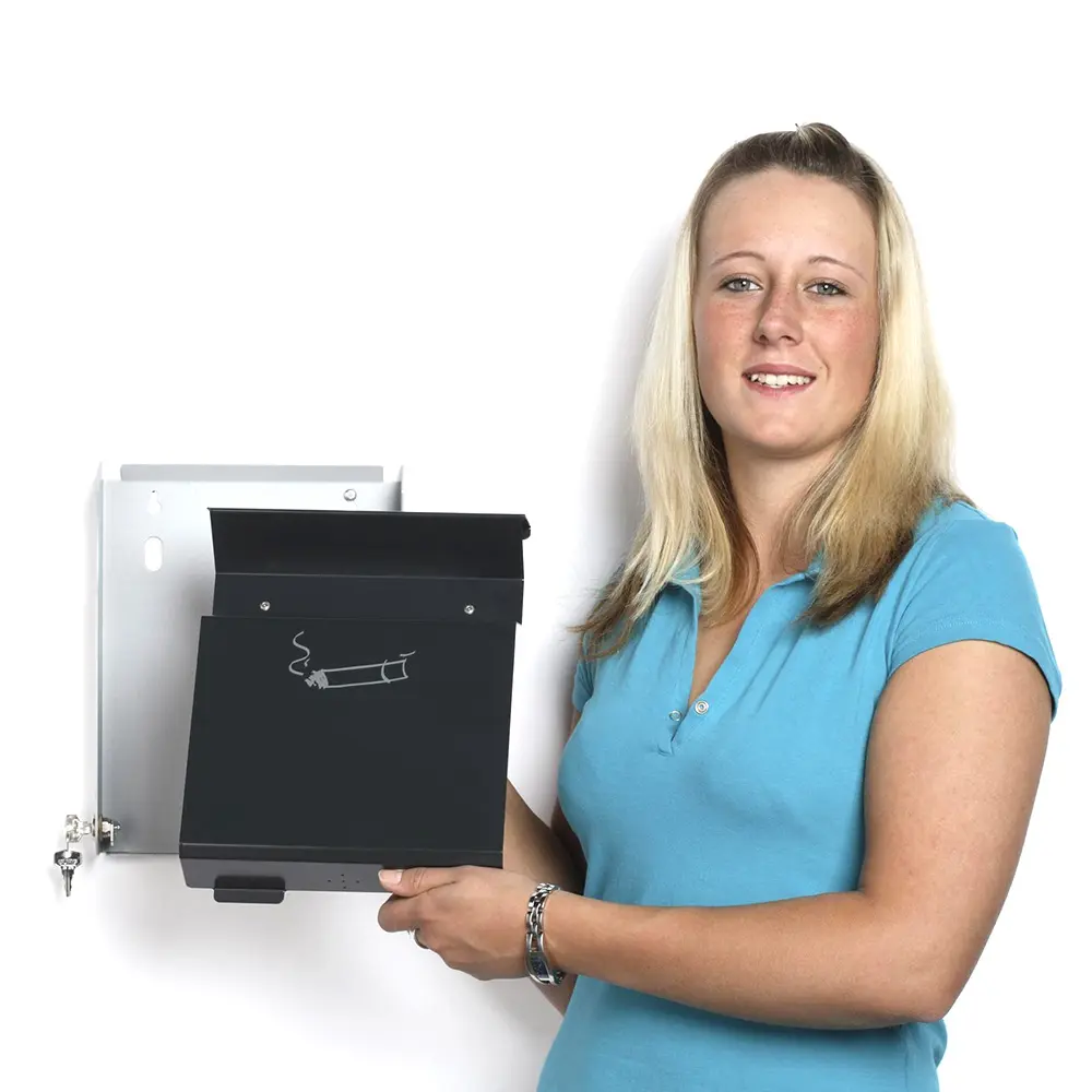 VAR Wandascher WH 28 von VAR, abschließbarer 2-Liter-Wandaschenbecher aus Edelstahl mit abnehmbarer Front und Einwurfblende zur Wandmontage, Artikelnummer WH 28