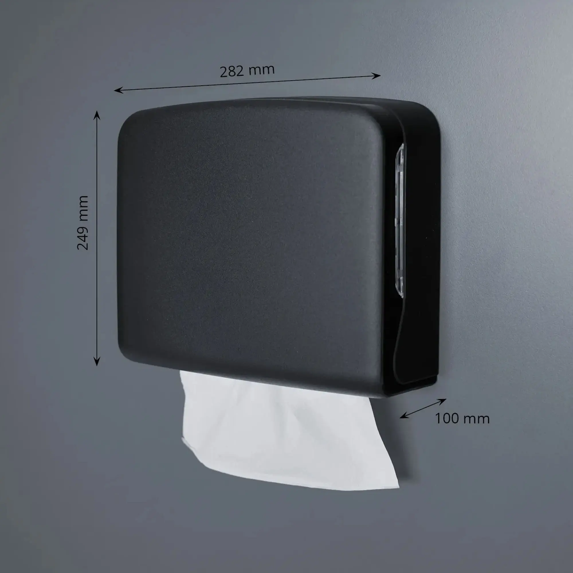 SEMYtop Handtuchspender Mini, Interfold in Schwarz aus der Black & White Serie, Wand-Handtuchspender aus schlagzähem Kunststoff mit Maßen 282 x 249 x 100 mm für Interfold-Papierhandtücher, 300 Blatt