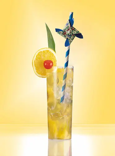PAPSTAR Trinkhalme, Papier Ø 6 mm, 20 cm farbig sortiert „Windmill“ in Cocktailglas mit Eis, Zitrone und Kirsche, nachhaltige Papierstrohhalme, Art.-Nr. 87781