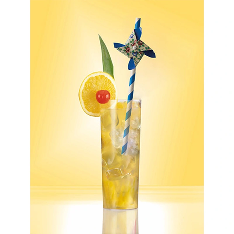 PAPSTAR Trinkhalme, Papier Ø 6 mm, 20 cm farbig sortiert „Windmill“ in Cocktailglas mit Eis, Zitrone und Kirsche, nachhaltige Papierstrohhalme, Art.-Nr. 87781