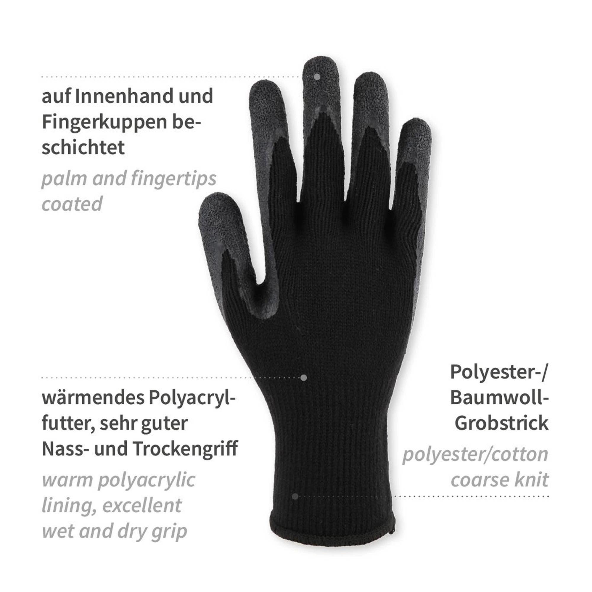 Hygostar Winter Star Kälteschutzhandschuhe mit Latex-Beschichtung schwarz, VE 72 Paar
