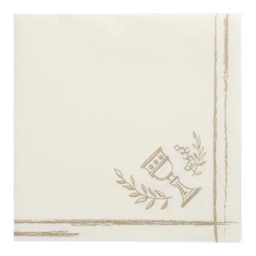 PAPSTAR Servietten ROYAL Collection 1/4-Falz 40 x 40 cm für Communion / Confirmation, cremefarbene Premium-Serviette in Stoffoptik mit goldenem Kelch- und Zweig-Motiv, Artikel 37042