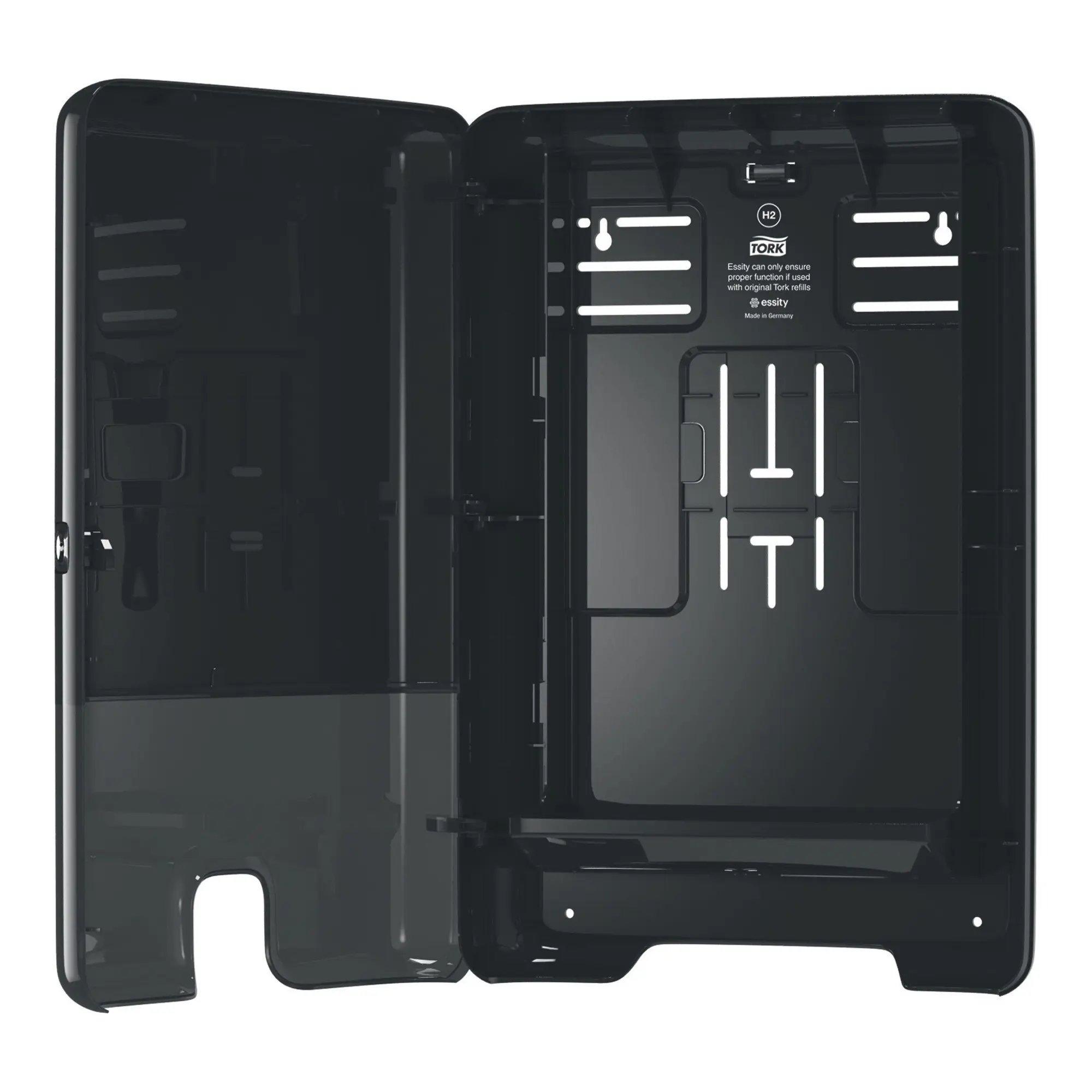 Tork Xpress Spender für Multifold Handtücher H2 in Schwarz, wandmontierter Papierhandtuchspender mit Einzelblattentnahme und Sichtfenster, Artikelnummer 552008