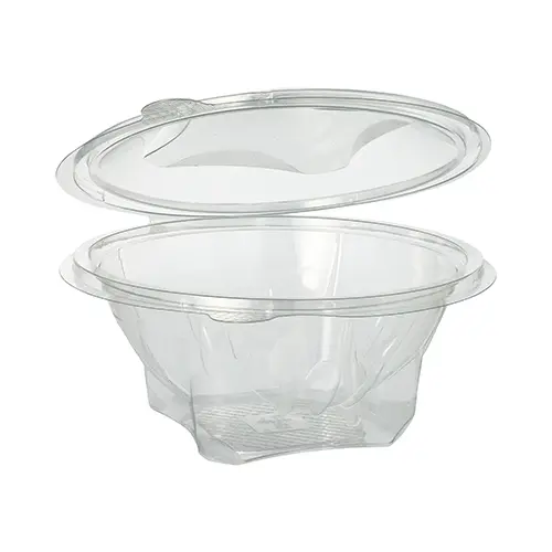 Starpak Feinkost- und Salatschalen mit Klappdeckel, runde R-PET Schale 750 ml, glasklar für Feinkost und Salate, PAPSTAR, Karton 300 Stück