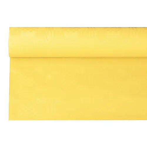 PAPSTAR Papiertischtuch mit Damastprägung 6 m x 1,2 m in Gelb auf Rolle, einseitig farbig mit weißer Unterseite, ideal für Feiern und Buffets