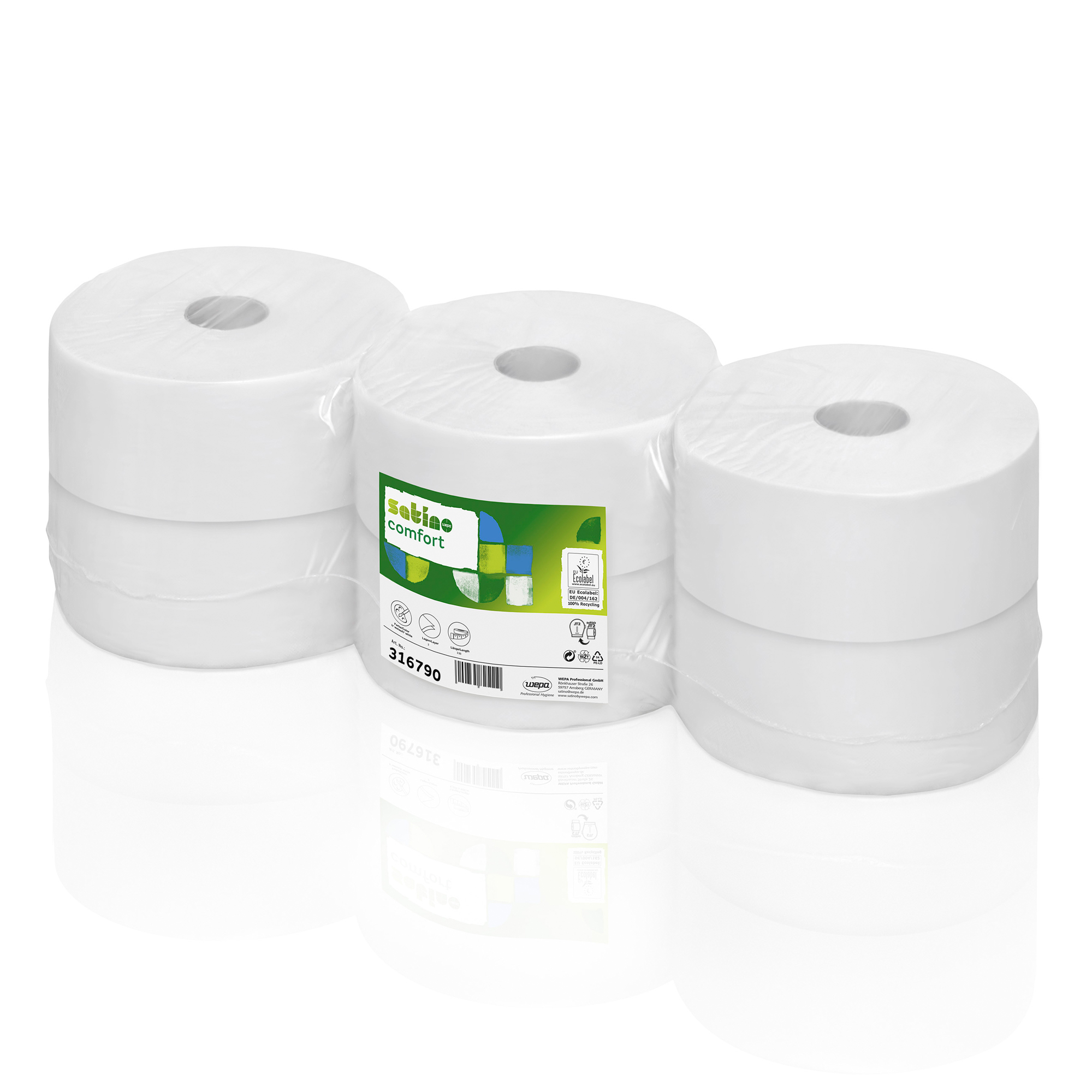 Satino by Wepa comfort Toilettenpapier Maxi Jumbo hochweiß 2-lagig, 320 Meter 6 Rollen 316790_1