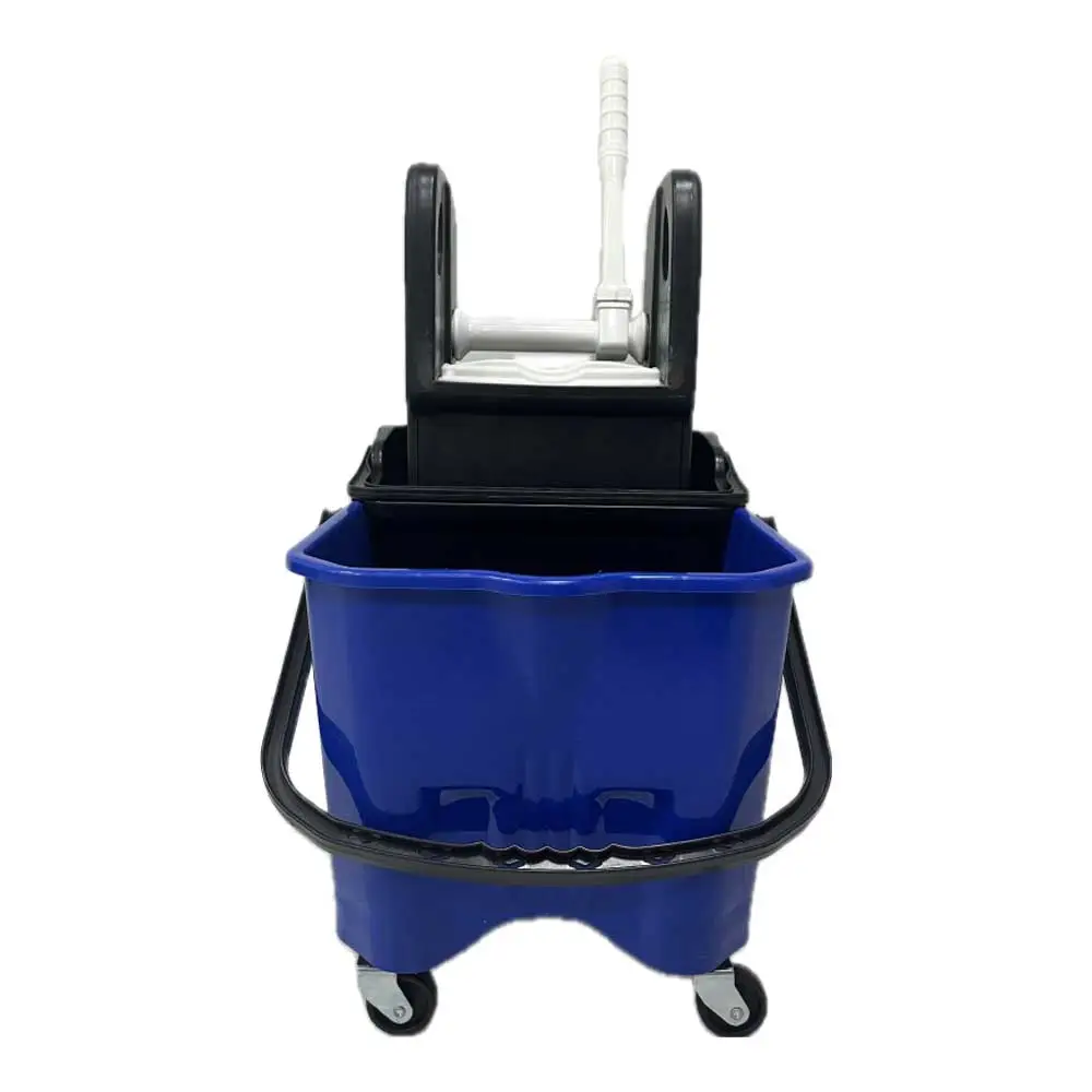 Arcora KIM PLUS 30 Einfachfahreimer mit Presse, blauer 30-Liter-Frischwassereimer mit separatem 12-Liter-Schmutzwassereimer, stabiler Kunststoffpresse und vier Lenkrollen für die Unterhaltsreinigung