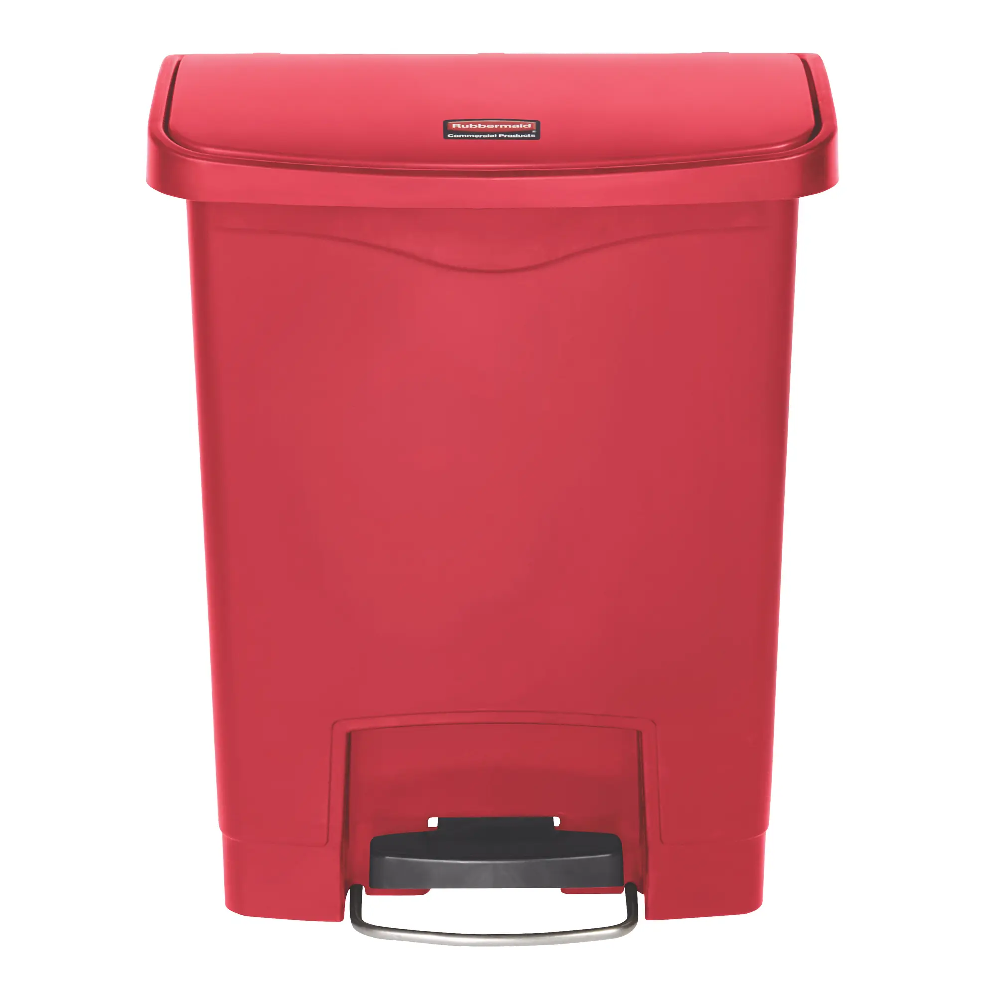 Rubbermaid Slim Jim Step on Abfallbehälter 30 Liter Front Step in Rot mit robustem Fußpedal und geräuscharm schließendem Deckel