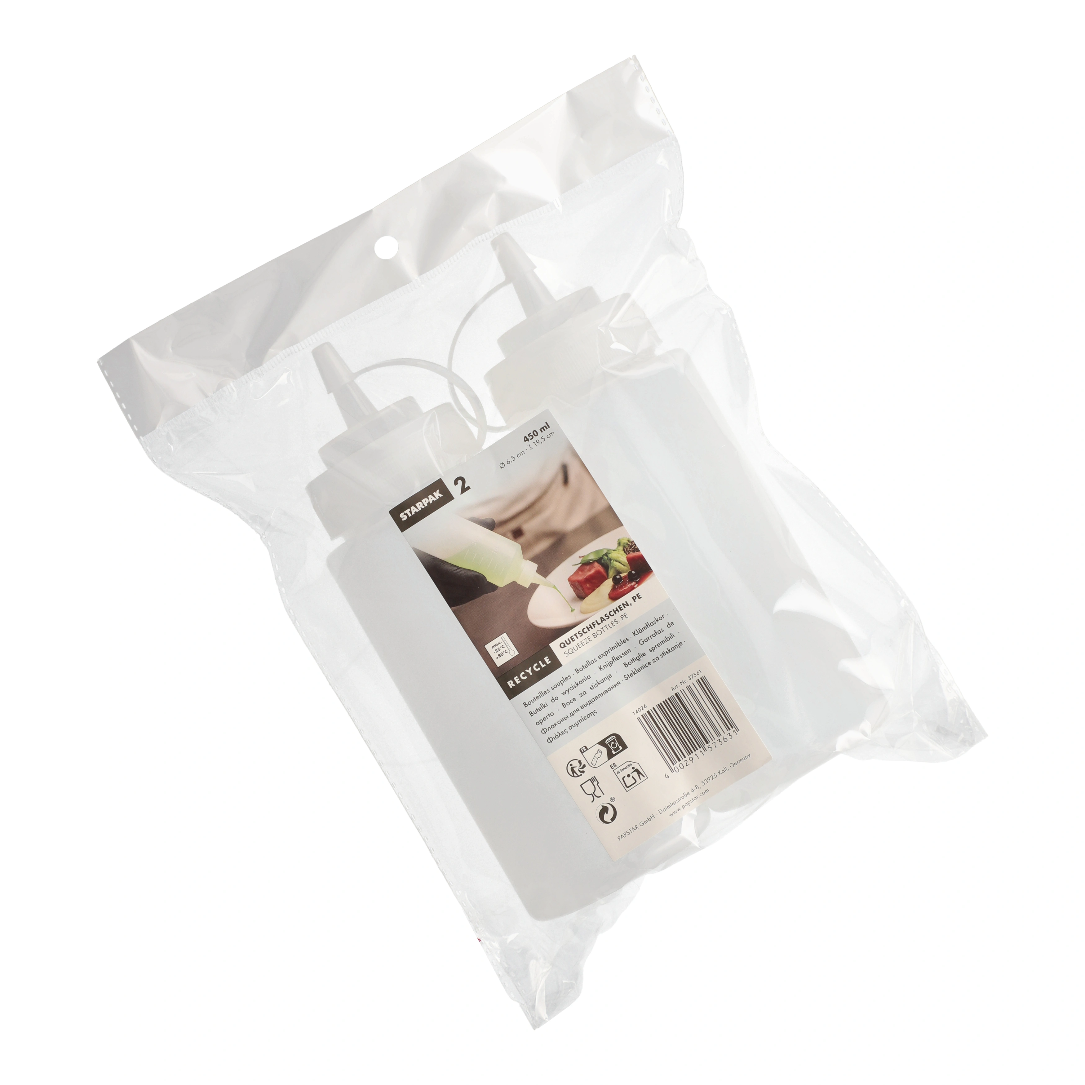 Starpak Quetschflaschen LDPE (virgin) 450 ml Ø 6,5 cm, 19,5 cm transparent, 6 x 2 Stück