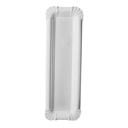 PAPSTAR Teller, Pappe "pure" eckig 6,5 x 22 cm weiß aus 100 % FSC-Frischfaserkarton, lebensmittelechter, nachhaltiger Wurstteller für Imbiss und Catering