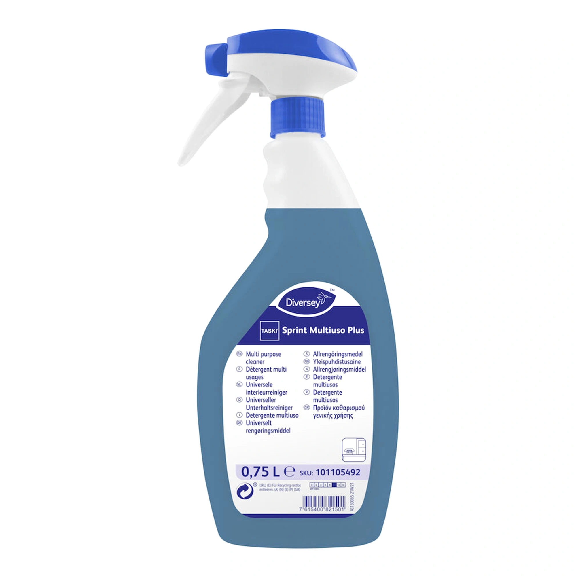 TASKI Sprint Multiuso Plus universeller Unterhaltsreiniger von Taski in 0,75 L Sprühflasche für streifenfreie Reinigung wasserfester Oberflächen, SKU 101105492