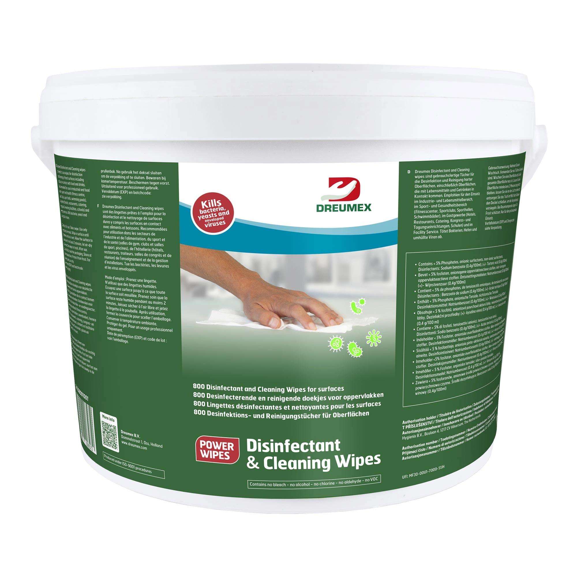 Dreumex Disinfectant & Cleaning Wipes Desinfektions- u. Reinigungstücher, 15 x 17 cm