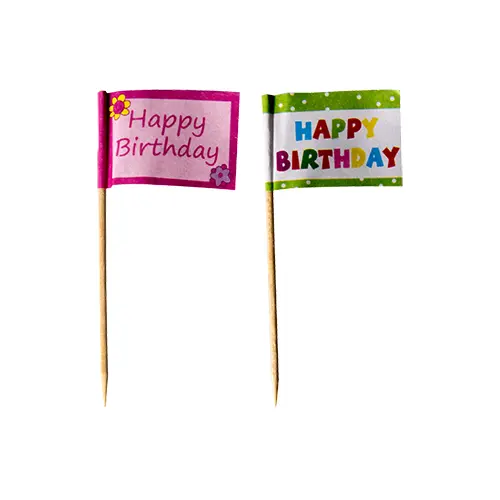 PAPSTAR Deko-Picker 8 cm "Happy Birthday" aus Holz, bunte Flaggenpicker für Muffins, Kuchen und Partydeko, 240 Stück im Karton, Art.-Nr. 82204