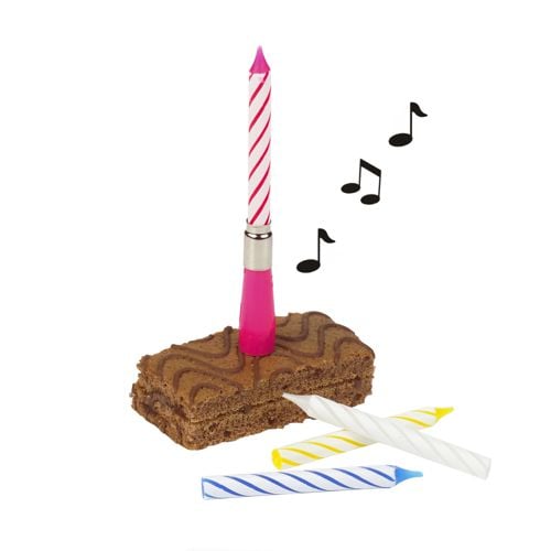 PAPSTAR Musikkerze 12 cm farbig sortiert "Happy Birthday" mit 3 Ersatzkerzen