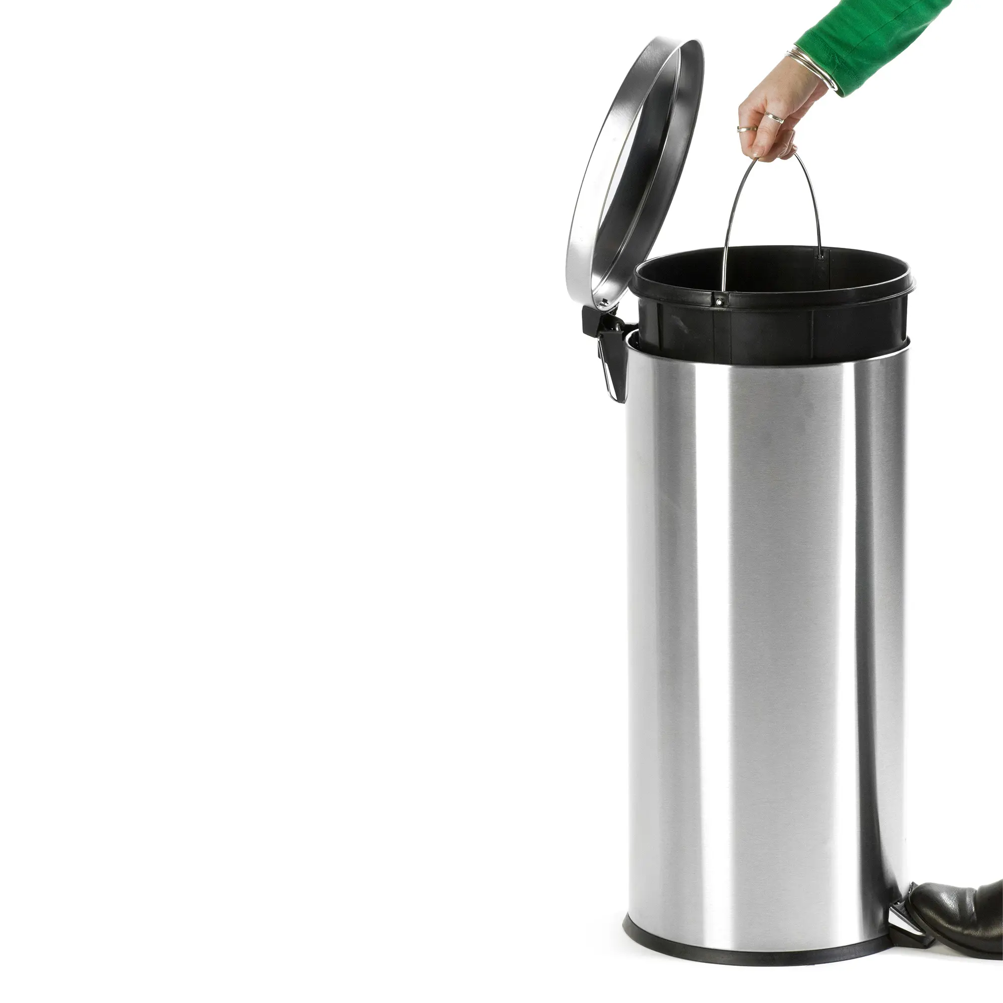 V-Part Tretabfalleimer 30 Liter, runder Edelstahl-Mülleimer mit Fußpedal und herausnehmbarem Kunststoff-Inneneimer von V-Part