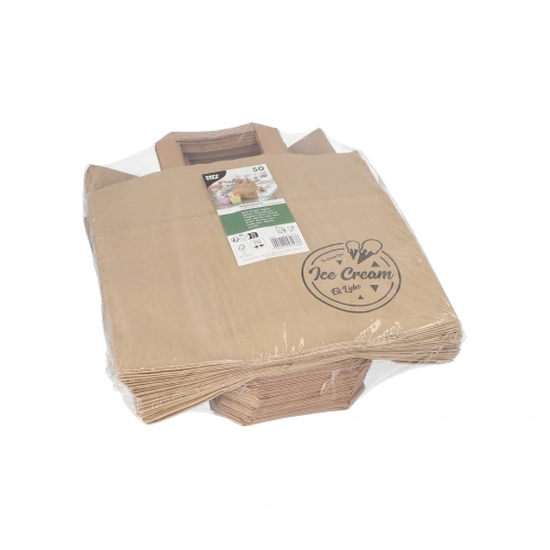 PAPSTAR Tragetaschen, Papier 25 cm x 26 cm x 17 cm braun "Icelove" mit Tragegriff, 8 x 50 Stück