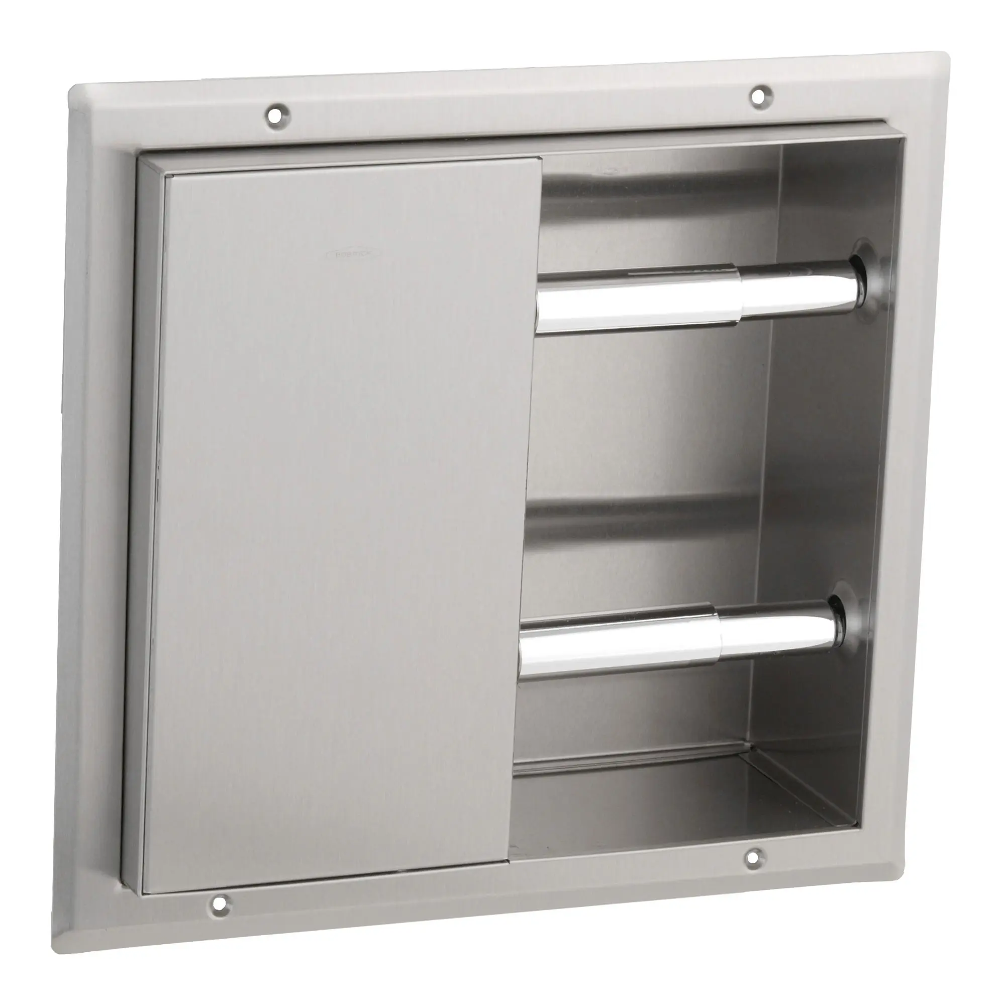 Bobrick B-386 WC-Papierrollenhalter für 2 x 2 Kleinrollen aus Edelstahl zur Trennwandmontage für zwei WC-Kabinen, Artikelnummer B-386