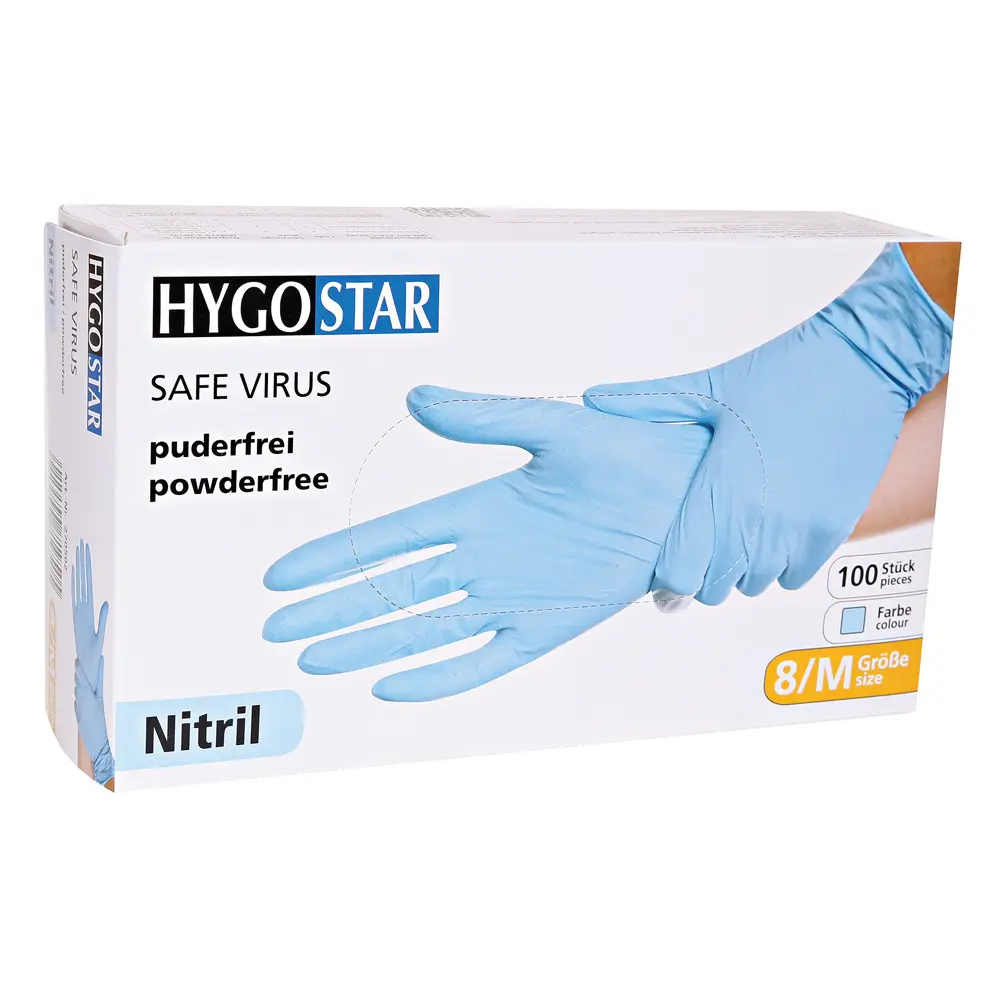 Hygostar Nitril Safe Virus Untersuchungshandschuhe blau puderfrei, VE 1000 Stück – blaue Nitril-Einmalhandschuhe für Medizin, Labor und Lebensmittelindustrie