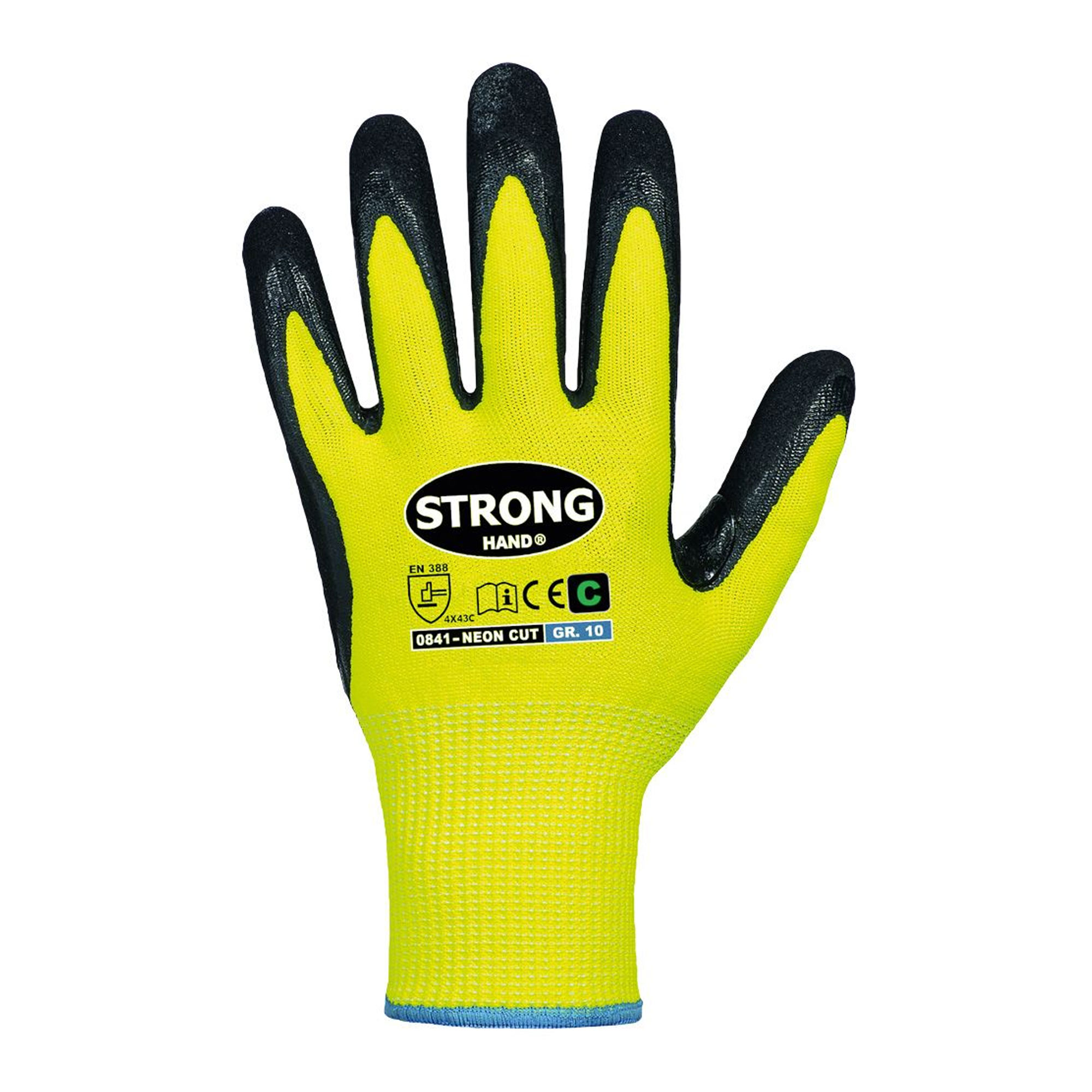 Stronghand Neon Cut 0841 Schnittschutzhandschuhe mit Nitrilschaum-Beschichtung gelb/schwarz, VE 60 Paar