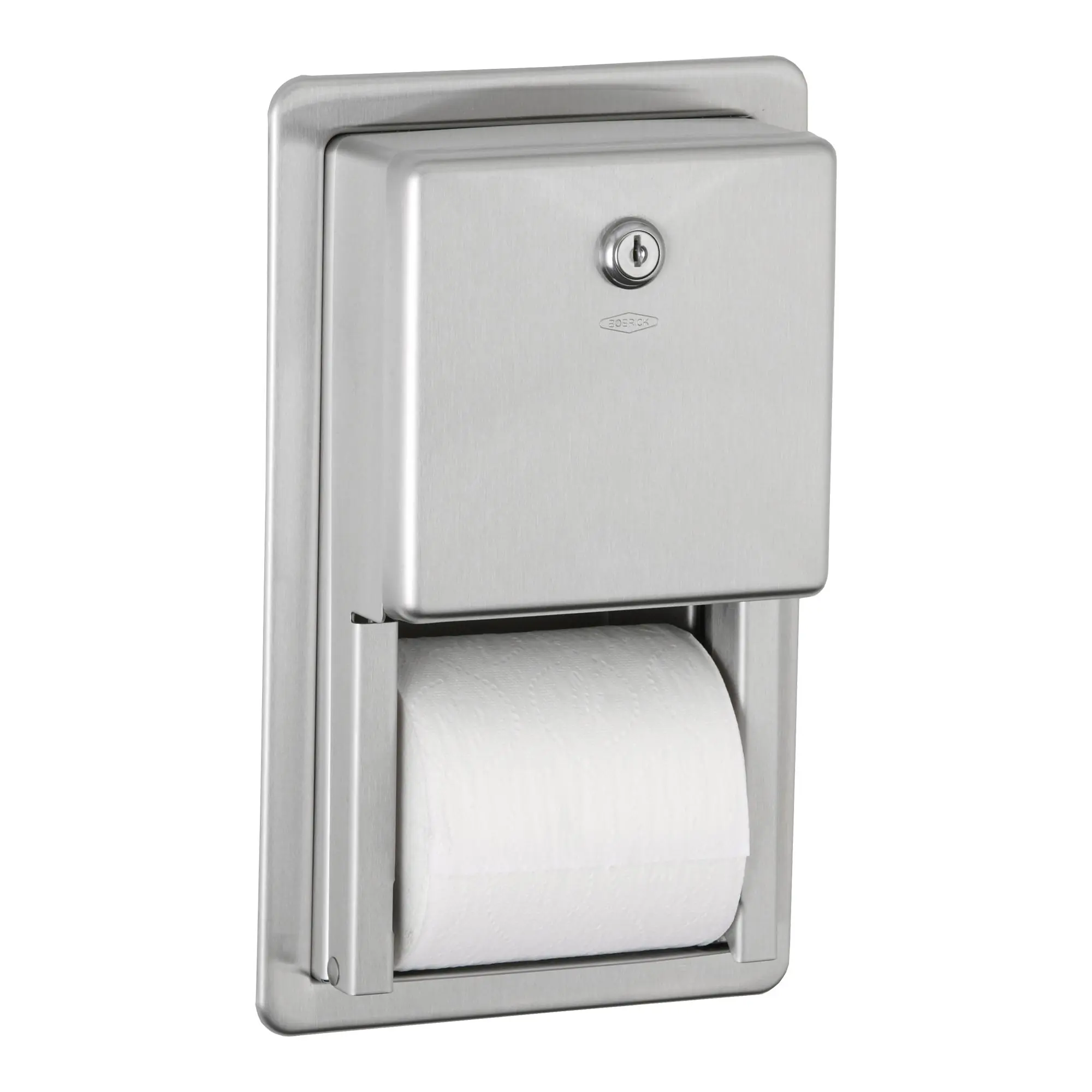 Bobrick B-3888 Toilettenpapierspender für 2 Kleinrollen zum Wandeinbau, abschließbar, Edelstahl matt gebürstet, Artikel B-3888