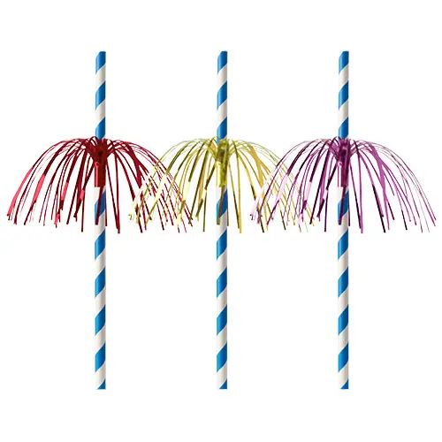 PAPSTAR Trinkhalme, Papier Ø 6 mm, 20 cm blau/weiß Fireworks, umweltfreundliche Papier-Trinkhalme mit roten, goldenen und pinken Party-Fontänen für Cocktails und Drinks