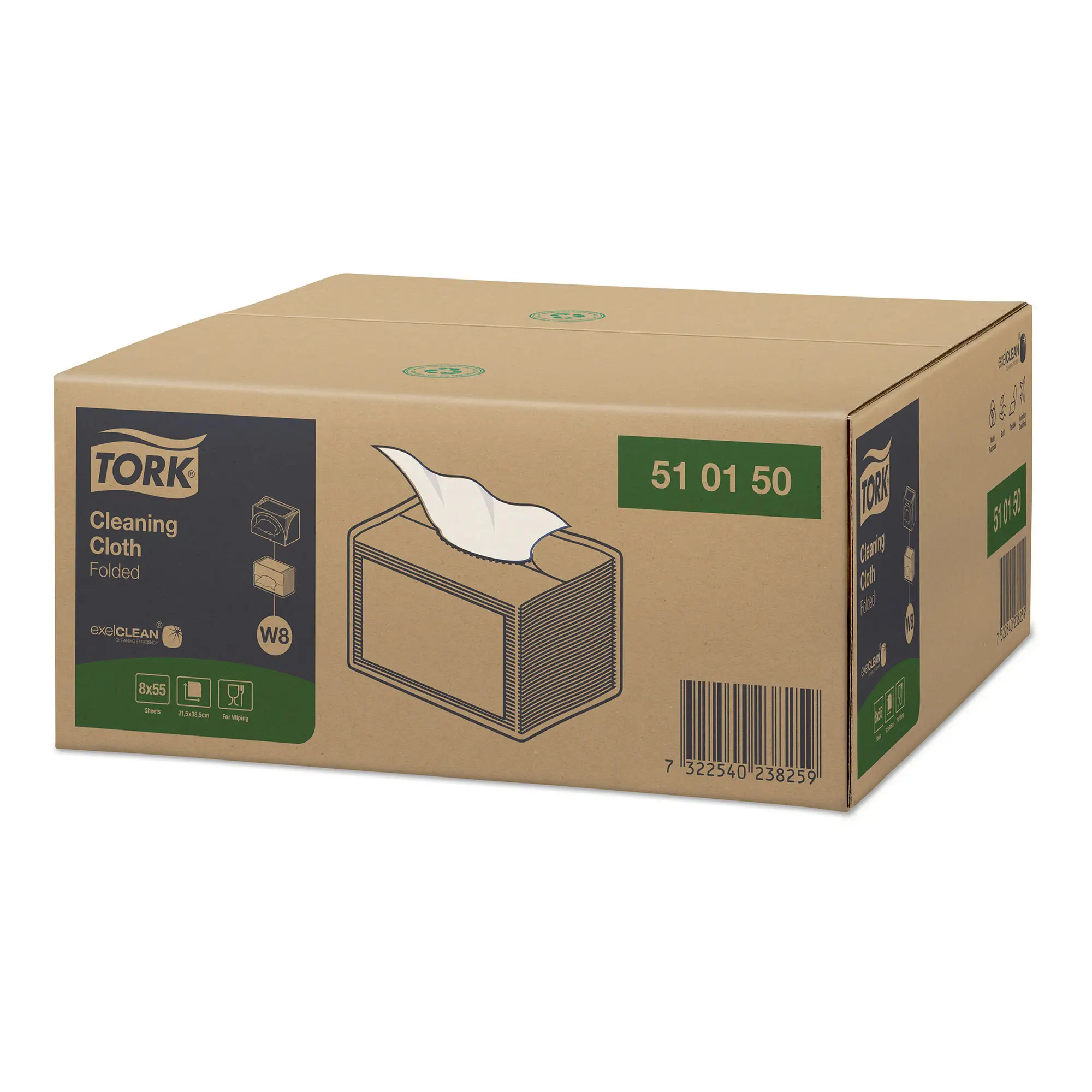 Tork 510150 Premium Reinigungstücher W8, weiß, 1‑lagig, 31,5 x 38,5 cm, 440 Tücher aus Zellstoff-Polypropylen-Polyester-Mix in Versandkarton und Folienpackung, Artikelnummer 510150