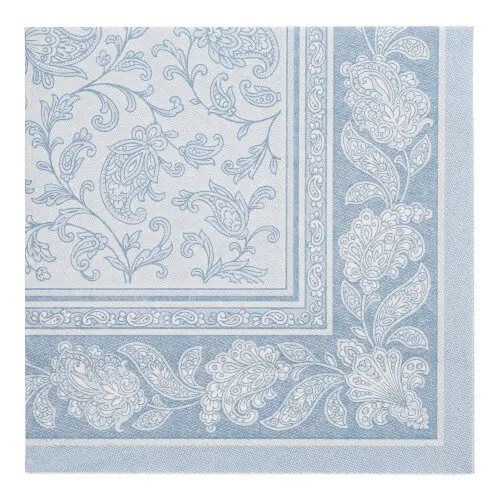 PAPSTAR Servietten "ROYAL Collection" 1/4-Falz 40 x 40 cm arktikblau Ornaments aus stoffähnlichem Premium-Tissue mit floralen Ranken, FSC-zertifiziert, 5 x 50 Stück, Artikel 37023