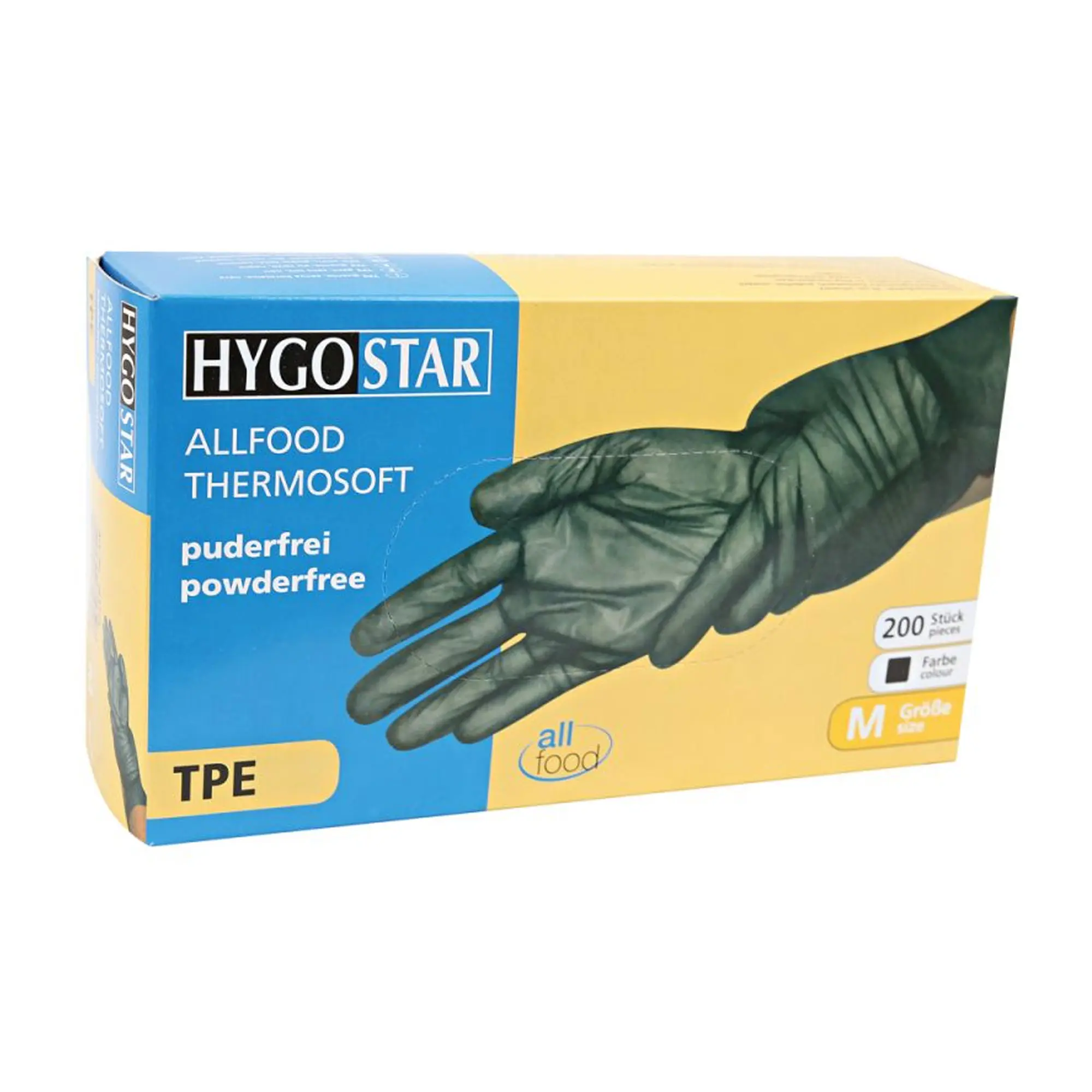 Hygostar Allfood Thermosoft TPE-Handschuhe schwarz, puderfreie Einweghandschuhe aus weichem TPE für Lebensmittelindustrie, Medizin und Labor, VE 2000 Stück