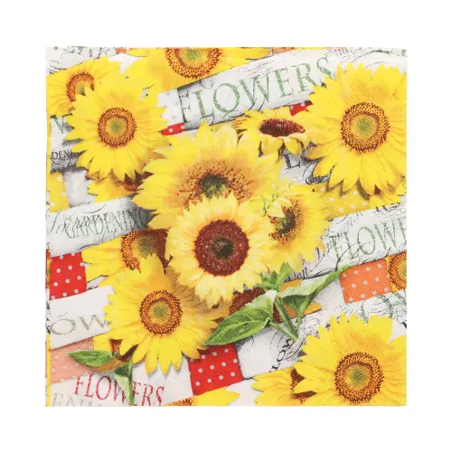 PAPSTAR Servietten, 3-lagig 1/4-Falz 33 x 33 cm Sunflower Field mit gelbem Sonnenblumen-Dekor auf umweltfreundlicher Tissue-Serviette