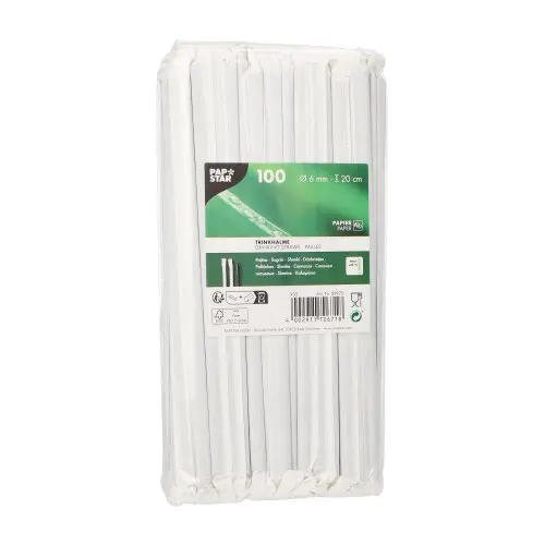 PAPSTAR Trinkhalme, Papier Ø 6 mm, 20 cm schwarz, einzeln in Papier gehüllt, FSC-zertifizierte, nachhaltige Einweg-Trinkhalme für Cocktails und Erfrischungsgetränke, Artikel 89970