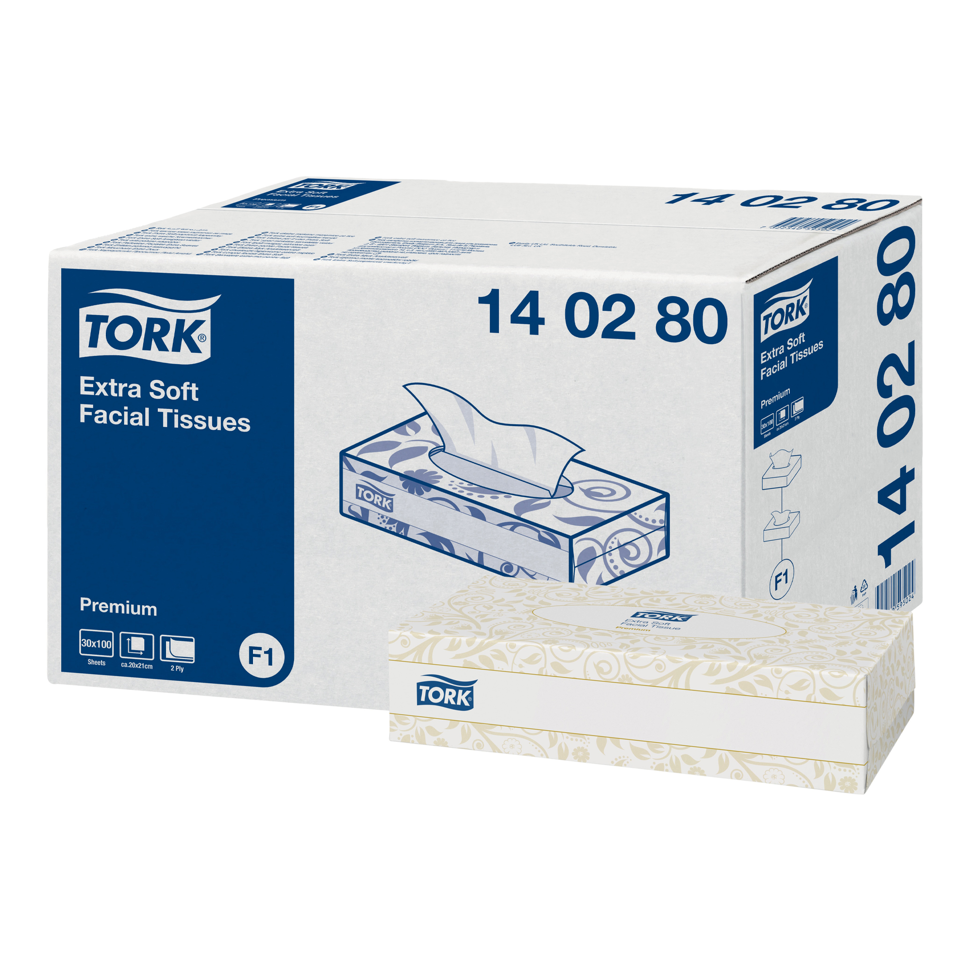 Tork 140278 Premium Kosmetische Doekjes – Extra Zacht, 2-laags, 30 Doosjes Van 100 Stuks – Hygiënisch En Huidvriendelijk