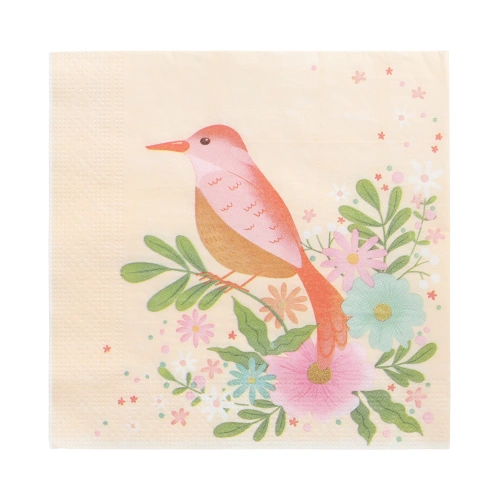 PAPSTAR Servietten, 3-lagig 1/4-Falz 33 cm x 33 cm "Flowery Bird", 10 x 20 Stück