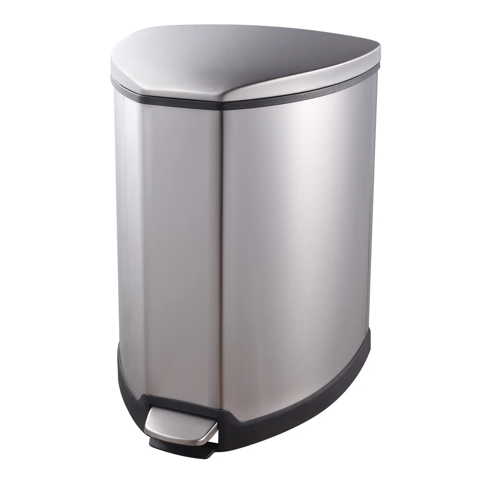 EKO Grace Tretmülleimer 25 Liter, dreieckiger Pedalmülleimer aus mattem Edelstahl mit Soft-Close-Deckel, Anti-Fingerabdruck und Kunststoff-Inneneimer