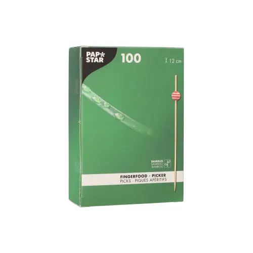 PAPSTAR Fingerfood - Picker 12 cm "Ball", 8 x 100 Stück im Displaykarton aus Bambus, ideal für Fingerfood, Canapés und Partyhäppchen