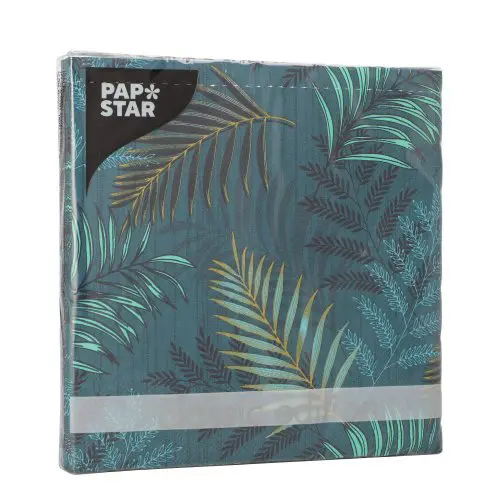 PAPSTAR Servietten, 3-lagig 1/4-Falz 33 x 33 cm Jungle Leaves mit tropischem Blattmotiv, umweltfreundliche Tissue-Servietten FSC, Nordic Swan, Artikel 37091