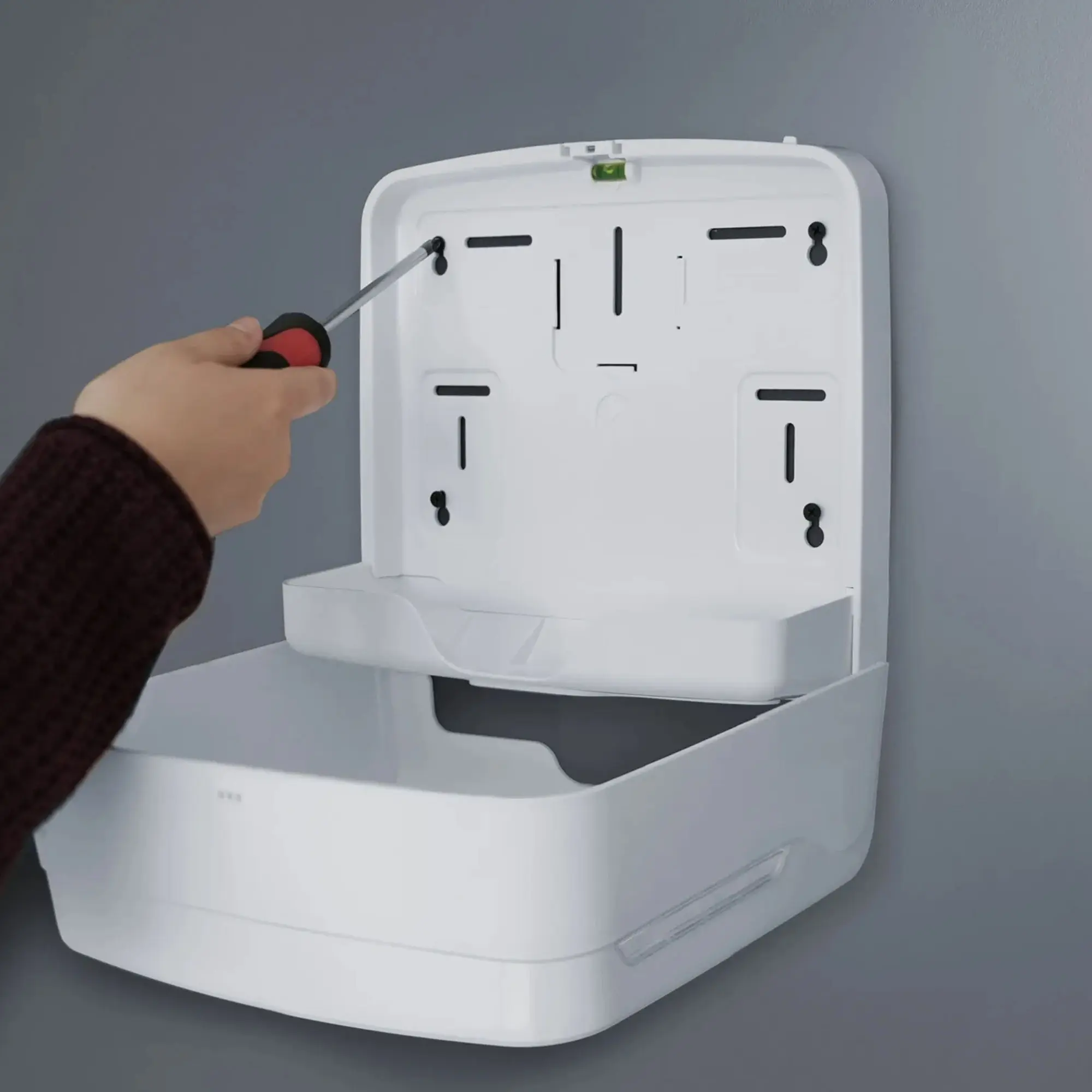 SEMYtop Handtuchspender Mini, Interfold – weiße Ausführung der Black & White Serie, einfache Wandmontage mit Schraubenzieher