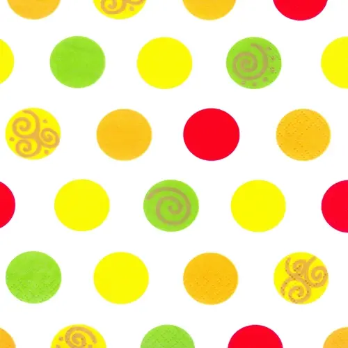 PAPSTAR Servietten, 3-lagig 1/4-Falz 33 x 33 cm Balls mit gelben, roten und grünen Punkten und Spiral-Muster, ideal für Partys